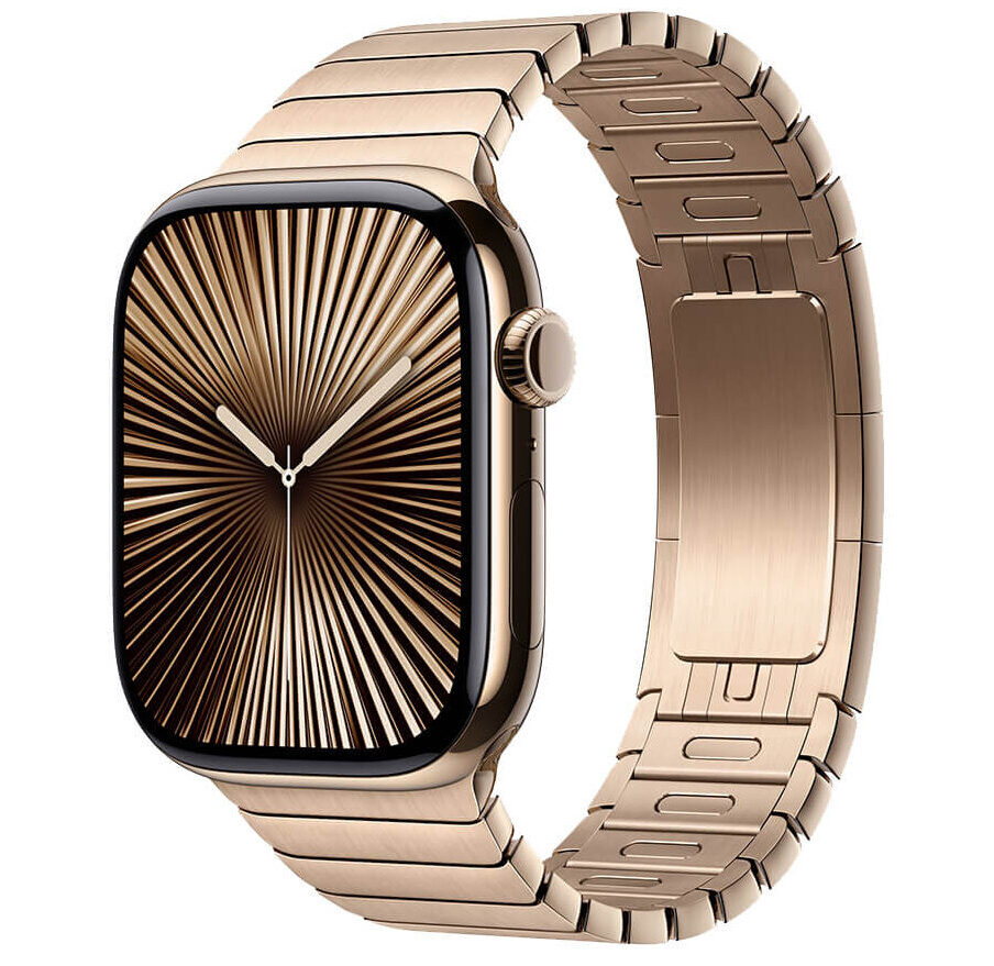 Apple Watch Series 11, 46 мм, корпус из титана цвета Золотой (Desert Titanium), ремешок Стальной, цвет золотой (desert titanium)