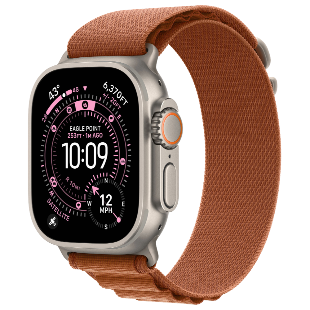 Apple Watch Ultra 3, 49 мм, корпус из титана цвета Серый (Natural Titanium), ремешок Alpine, цвет терракотовый, S