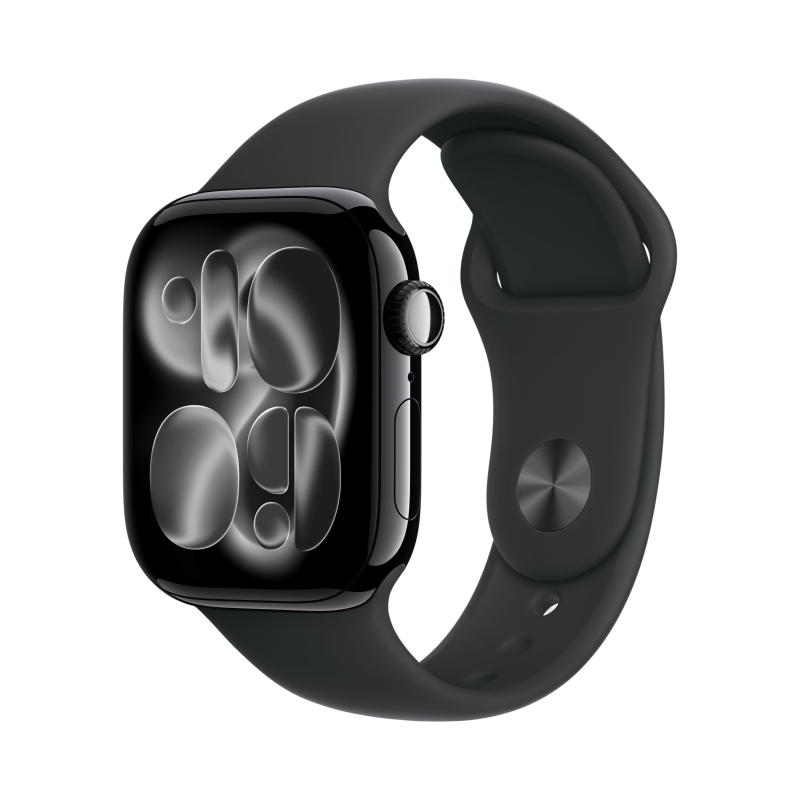 Apple Watch Series 11, 42 мм, корпус из алюминия цвета Чёрный оникс, ремешок спортивный, цвет черный, S/M