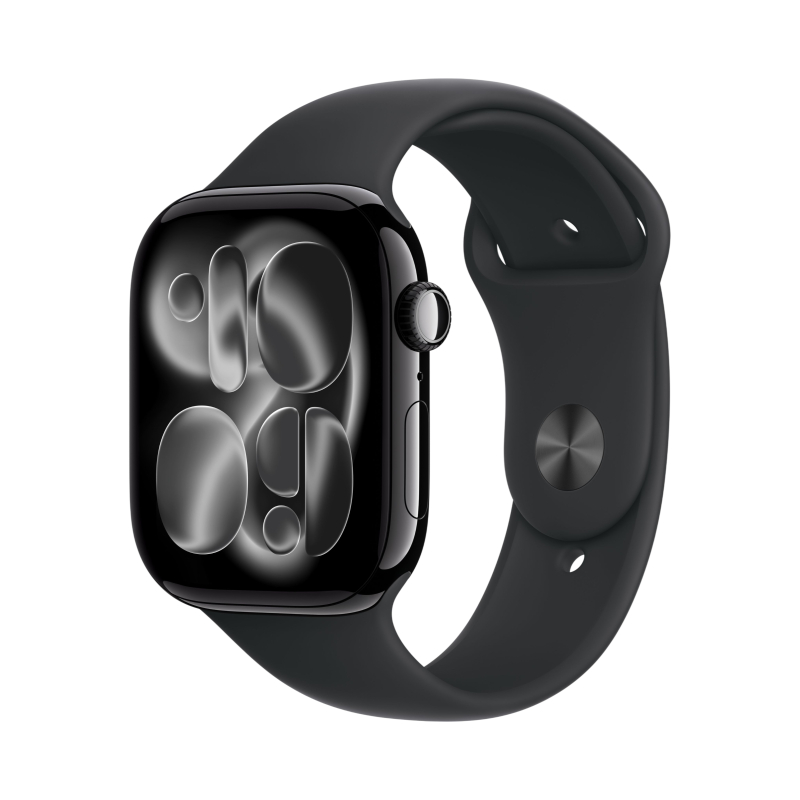 Apple Watch Series 11, 46 мм, корпус из алюминия цвета Чёрный оникс, ремешок спортивный, цвет черный, M/L