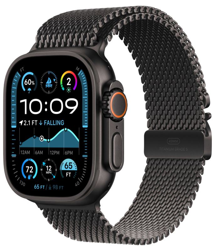 Apple Watch Ultra 2, 49 мм, корпус из титана цвета Чёрный (Black Titanium), ремешок Milanese, цвет черный, S