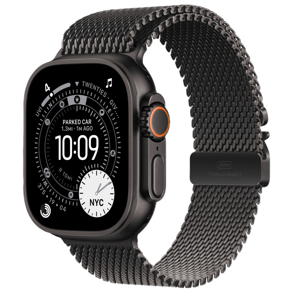 Apple Watch Ultra 3, 49 мм, корпус из титана цвета Чёрный (Black Titanium), ремешок Milanese, цвет черный, S