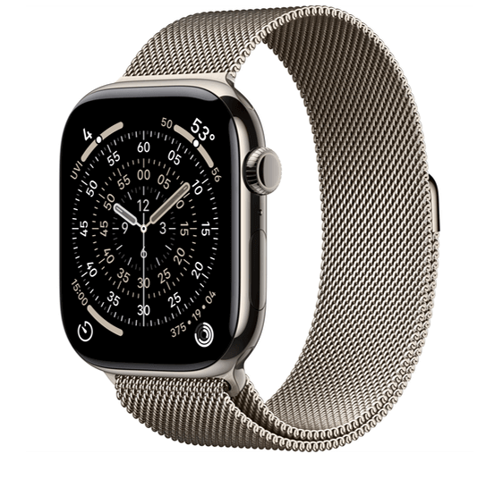 Apple Watch Series 11, 46 мм, корпус из титана цвета Натуральный титан, ремешок Milanese, цвет натуральный титан, S/M