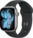 Apple Watch Series 11, 46 мм, корпус из алюминия цвета Серый космос, ремешок спортивный, цвет черный, S/M