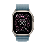Apple Watch Ultra 3, 49 мм, корпус из титана цвета Серый (Natural Titanium), ремешок Alpine, цвет светло синий, L