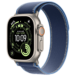 Apple Watch Ultra 3, 49 мм, корпус из титана цвета Серый (Natural Titanium), ремешок Trail, цвет синий, M/L