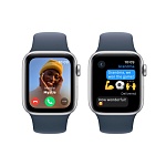 Apple Watch SE, 40 мм, корпус из алюминия цвета Серебро, ремешок спортивный, цвет светло синий, S/M