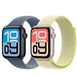 Apple Watch SE 3, 44 мм, корпус из алюминия цвета Полуночный черный, ремешок спортивный, цвет туманно-голубой, S/M