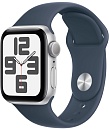Apple Watch SE, 40 мм, корпус из алюминия цвета Серебро, ремешок спортивный, цвет светло синий, M/L