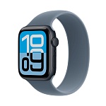 Apple Watch SE 3, 44 мм, корпус из алюминия цвета Полуночный черный, ремешок спортивный, цвет туманно-голубой, S/M