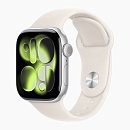 Apple Watch Series 11, 46 мм, корпус из алюминия цвета Серебро, ремешок спортивный, цвет сияющая звезда, S/M