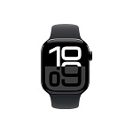 Apple Watch Series 10, 42 мм, корпус из алюминия цвета Чёрный глянец, ремешок спортивный, цвет чёрный (black titanium), S/M